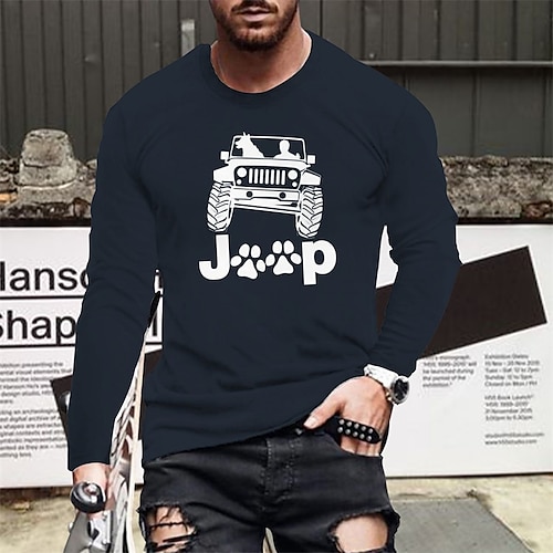 

Men's T shirt Tee Graphic Letter Crew Neck Navy Blue Print Street Sports Long Sleeve Print Clothing Apparel Fashion Designer Casual Comfortable