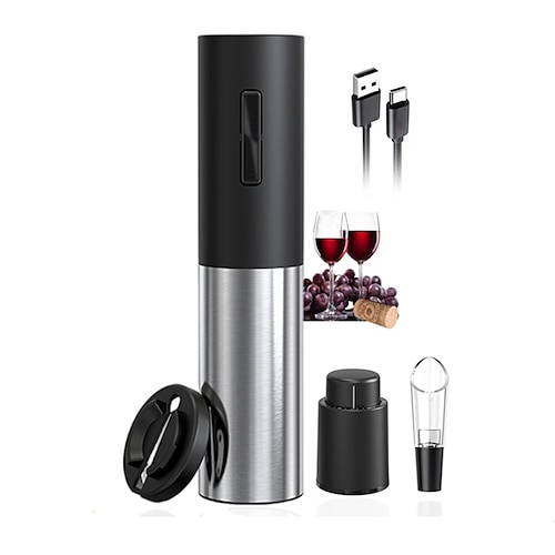 

Electric Wine Opener Rechargeable Wine Bottle Openers with Foil Cutter Automatic Wine Corkscrew Remover 4-in-1 Aerator and Pourer Set for Wine Lovers Gift Home Kitchen Party Bar Wedding