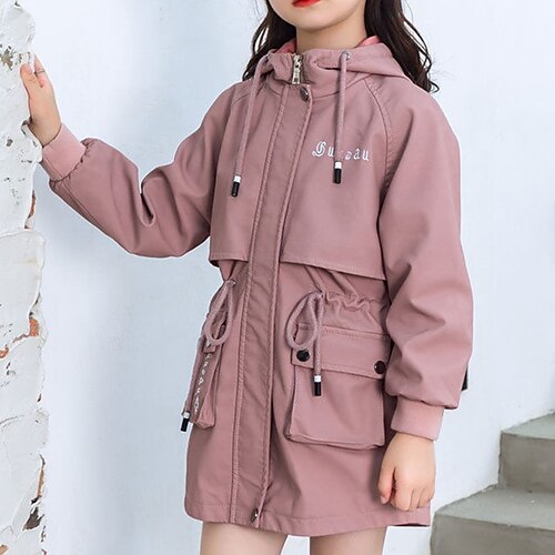 

Kids Girls' Coat Outerwear Plain Long Sleeve Coat Daily Active Cool Black Purple Pink Winter Fall 3-12 Years