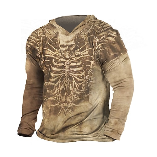 

Men's Unisex Hoodie Brown Hooded Skull Graphic Prints Skeleton Print Outdoor Street Daily 3D Print Basic Sports Designer Spring & Fall Clothing Apparel Hoodies Sweatshirts Long Sleeve