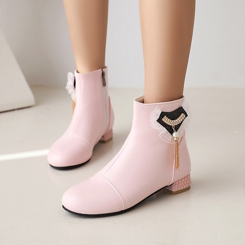

Girls' Boots Princess Shoes Daily PU Princess Shoes Big Kids(7years ) Daily Crystals / Rhinestones White Black Purple Fall Winter / Booties / Ankle Boots