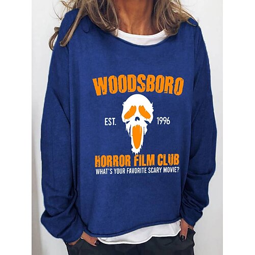 

Women's Pullover Basic Casual Print Black Purple Khaki Skull Letter Loose Fit Casual Crew Neck Long Sleeve S M L XL XXL 3XL