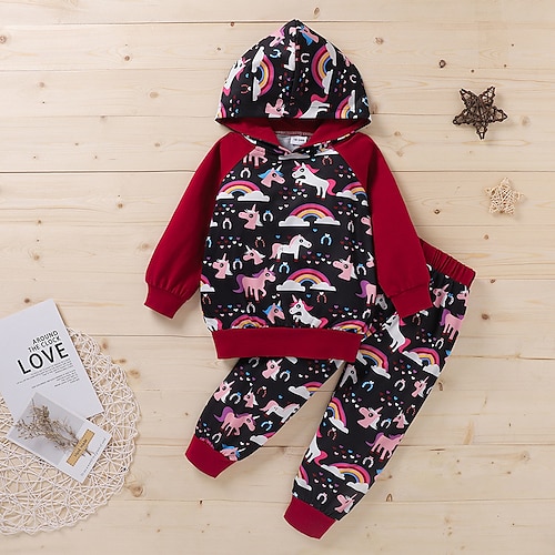 

Kids Boys Hoodie Pants Clothing Set 2 Pieces Long Sleeve Red Unicorn Vacation Casual 2-6 Years