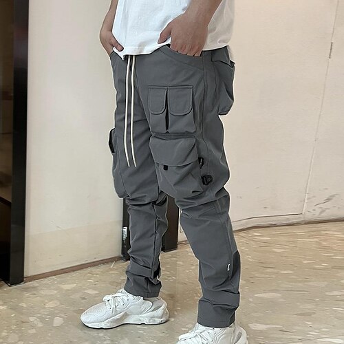 

Men's Cargo Pants Trousers Drawstring Elastic Waist Multi Pocket Solid Color Sports Outdoor Streetwear Creamy-white ArmyGreen