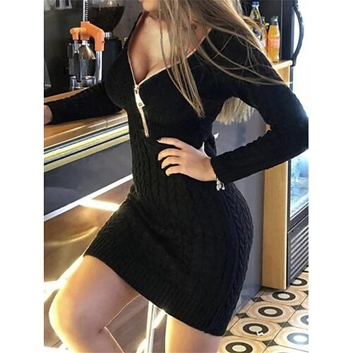 

Mulheres Vestido Suéte Vestido da bainha clarete Preto Roxo Rosa Cinzento Branco Manga Longa Cor imaculada Zíper Inverno Outono Decote V Festa Sensual Festa Roupa de inverno Vestido de outono Delgado