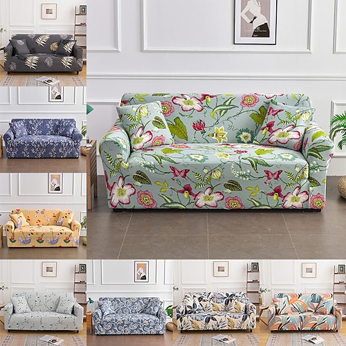 

Floral Printed Sofa Cover Stretch Slipcover Soft Durable Couch Cover 1 Piece Spandex Fabric Washable Furniture Protector fit Armchair Seat/Loveseat/Sofa/XL Sofa/L Shape Sofa