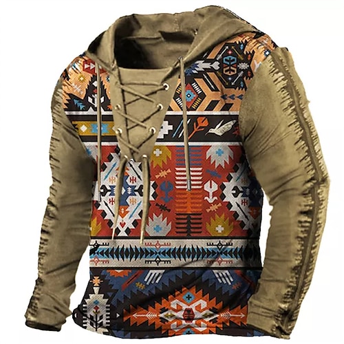 

Men's Unisex Pullover Hoodie Sweatshirt Army Green Camel Brown Navy Blue Gray Hooded Tribal Graphic Prints Lace up Print Sports & Outdoor Daily Sports 3D Print Basic Streetwear Designer Spring & Fall