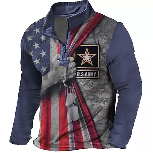 

Men's Unisex Zip Up Sweatshirt Pullover Quarter Zipper Sweatshirt Blue Half Zip Graphic Prints National Flag Zipper Print Daily Sports 3D Print Designer Casual Big and Tall Spring & Fall Clothing