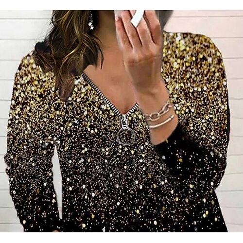 

Women's Plus Size Tops Blouse Shirt Solid Color Print Long Sleeve V Neck Casual Daily Weekend Polyester Fall Winter Black