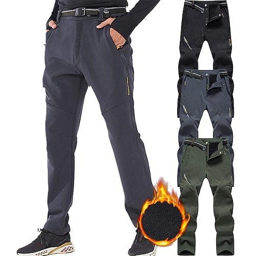 

Men's Hiking Pants Trousers Fleece Lined Pants Softshell Pants Winter Outdoor Thermal Warm Windproof Breathable Water Resistant Pants / Trousers Bottoms Elastic Waist Zipper Pocket Black Army Green