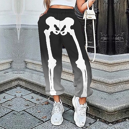 

Women's Sweatpants Jogging Pants Black Grey Hip Hop Athleisure Sports Weekend Side Pockets Print Micro-elastic Full Length Comfort Skull S M L XL XXL