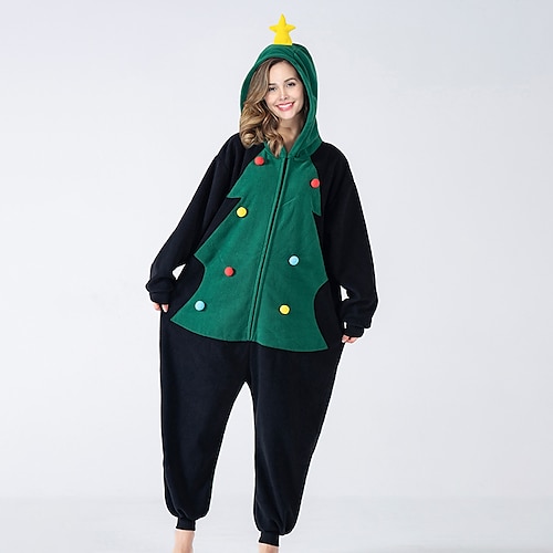 

Women's Christmas Pjs Pajamas Winter Robes Gown Kigurumi Pajamas Winter Onesies Patchwork Comfort Home Christmas Polyester Hoodie Winter Fall Green / Pjs