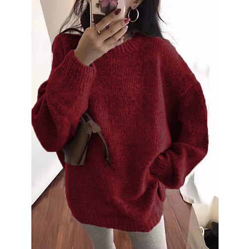 

Pull Maille Femme A côtes Tricoter Tricoté Couleur monochrome Col Ras du Cou à la mode Casual du quotidien Vacances manche longue Hiver Automne Rouge Gris S M L / Standard / Sortie