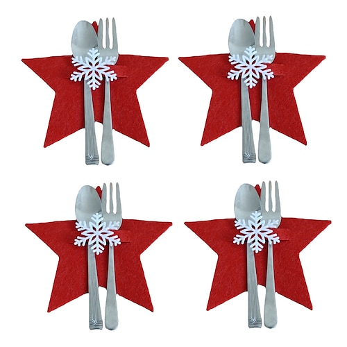 

4 Pcs Christmas Cutlery Bag Cute Christmas Silverware Tableware Holder Knife Fork Bag Pouch Decor for Home Dinner Table, Festival Holiday Party, Christmas Decoration