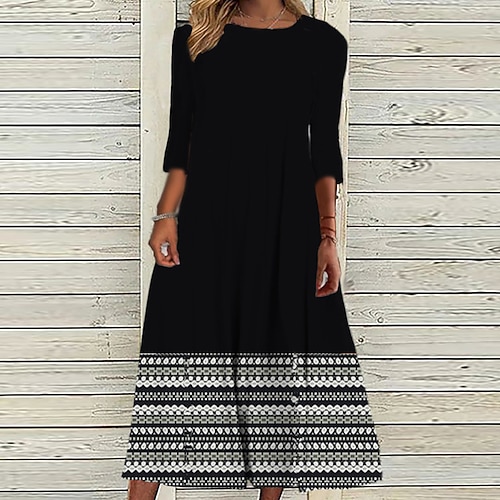 

Women's Casual Dress Shift Dress Midi Dress Black Pink 3/4 Length Sleeve Floral Geometric Ruched Print Fall Winter Round Neck Vacation Casual 2022 S M L XL XXL 3XL
