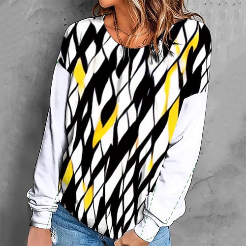 

Women's Sweatshirt Pullover Retro Yellow Graphic Geometric Tie Dye Casual Round Neck Long Sleeve S M L XL 2XL 3XL / Winter