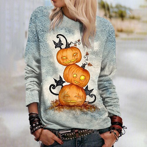 

Women's Sweatshirt Pullover Pumpkin Print Halloween Weekend 3D Print Active Streetwear Hoodies Sweatshirts Orange