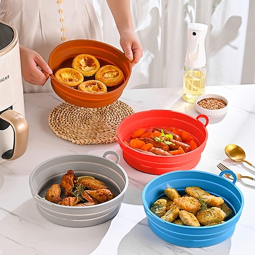 

Air Fryer Silicone Pot, Foldable Air Fryer Liners Basket, Reusable Food Safe Air Fryers Oven Accessories, Replacement of Parchment Paper Liners