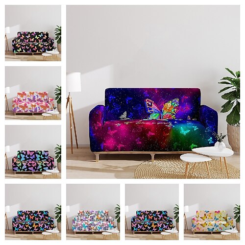 

Butterfly Printed Sofa Cover Stretch Slipcovers Soft Durable Couch Cover 1 Piece Spandex Fabric Washable Furniture Protector fit Armchair Seat/Loveseat/Sofa/XL Sofa