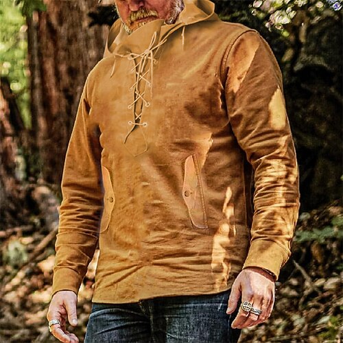 

Men's Pullover Hoodie Sweatshirt Orange Hooded Solid Color Lace up Sports & Outdoor Streetwear Casual Big and Tall Winter Fall Clothing Apparel Hoodies Sweatshirts Long Sleeve / Spring