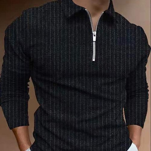 

Men's Collar Polo Shirt Golf Shirt Solid Color Turndown Khaki Navy Blue Light Blue Gray Black Outdoor Street Long Sleeve Zipper Clothing Apparel Fashion Casual Breathable