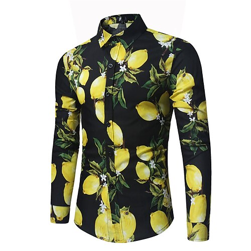 

Hombre Camisa Fruta Limón Cuello Vuelto Amarillo Azul Marino Negro Impresión 3D Exterior Calle Manga Larga Abotonar Estampado Ropa Moda Design Casual Transpirable