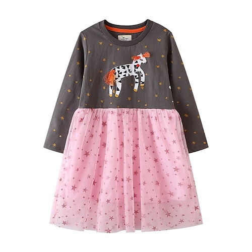 

Kids Little Girls' Dress Cartoon A Line Dress Holiday Vacation Pink Long Sleeve Casual Beautiful Dresses Fall Winter Regular Fit 2-6 Years