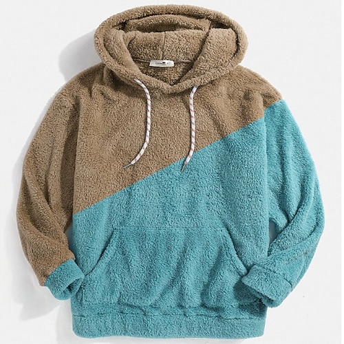 

Men's Fuzzy Sherpa Pullover Hoodie Sweatshirt Green Pink Hooded Color Block Sports & Outdoor Streetwear Casual Big and Tall Winter Fall Clothing Apparel Hoodies Sweatshirts Long Sleeve / Spring