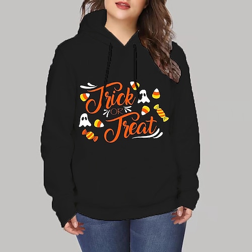 

Women's Plus Size Tops Hoodie Sweatshirt Letter Spider Print Long Sleeve Hooded Vintage Casual Festival Halloween Halloween Daily Polyester Fall Winter Black