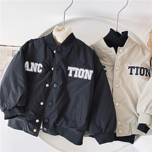 

Kids Boys Jacket Outerwear Letter Long Sleeve Coat Daily Active Cool Black Beige Winter Fall 2-12 Years