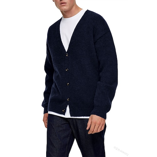 

Homens Suéter Sueter Cardigan Estriado Tricotar Cropped Tricotado Côr Sólida Decote V Básico à moda Ao ar livre Diário Roupa Inverno Outono Verde Preto S M L