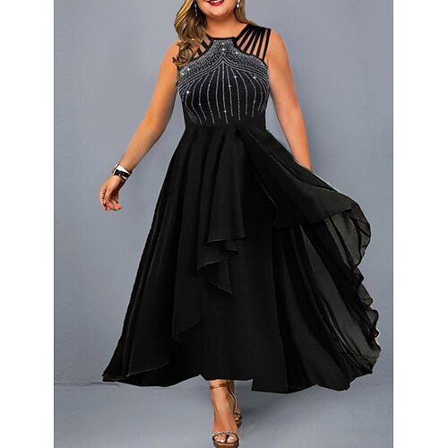 Women's Plus Size Party Dress Pure Color Spaghetti Straps Sequins Sleeveless Spring Summer Stylish Elegant Formal Prom Dress Maxi long Dress Formal Party Dress, lightinthebox  - buy with discount