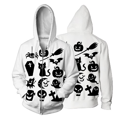 

Men's Unisex Full Zip Hoodie Jacket Hooded Pumpkin Spider Graphic Prints Zipper Print Sports Outdoor Daily Sports 3D Print Basic Streetwear Casual Hoodies Sweatshirts Long Sleeve White