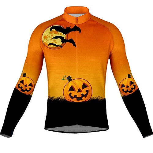 

21Grams Herre Cykeltrøje Langærmet Cykel Toppe med 3 baglommer Bjerg Cykling Vej Cykling Åndbart Svedtransporende Hurtigtørrende Refleksbånd Orange Halloween Polyester Sport Tøj