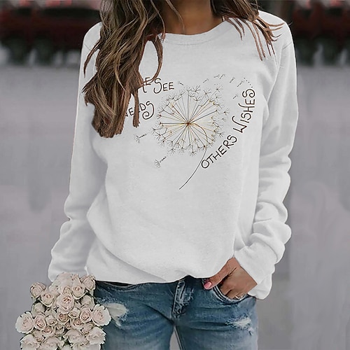 

Women's Sweatshirt Pullover Active Streetwear Print White Text Dandelion Daily Round Neck Long Sleeve S M L XL XXL