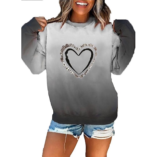 

Women's Sweatshirt Pullover Heart Gradient Sparkly Print Daily Sports 3D Print Active Streetwear Hoodies Sweatshirts Green Gray