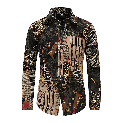 

Hombre Camisa Graphic Cuello Inglés Caqui Casual Diario Manga Larga Ropa Sencillo