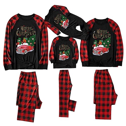 

Christmas Pajamas Family Set Ugly Plaid Car Home White Black Gray Long Sleeve Mom Dad and Me Daily Matching Outfits