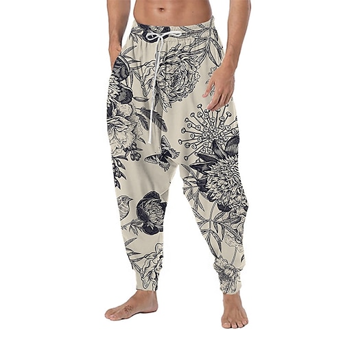 

Men's Joggers Trousers Baggy Harem Pants Casual Pants Drawstring Elastic Waist 3D Print Butterfly Graphic Prints Flower / Floral Comfort Breathable Casual Daily Holiday Yoga Hip Hop Khaki