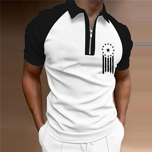 

Per uomo POLO Camicia da golf Golf Bandiera Collo ripiegabile Giallo Bianco Stampa 3D Esterno Strada Maniche corte Cerniera Stampa Abbigliamento Di tendenza Originale Informale Traspirante / Estate