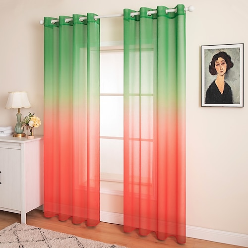 

Cortina navideña para sala de estar, 1 panel con ojales en la parte superior, cortinas transparentes para ventana para dormitorio, decoraciones navideñas, decoración navideña roja y verde