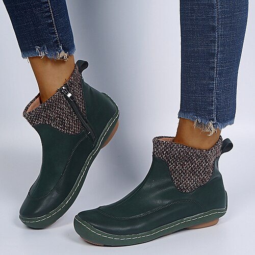 

Women's Boots Outdoor Daily Plus Size Booties Ankle Boots Winter Block Heel Round Toe Elegant Minimalism PU Leather Zipper Solid Colored Green Red Brown