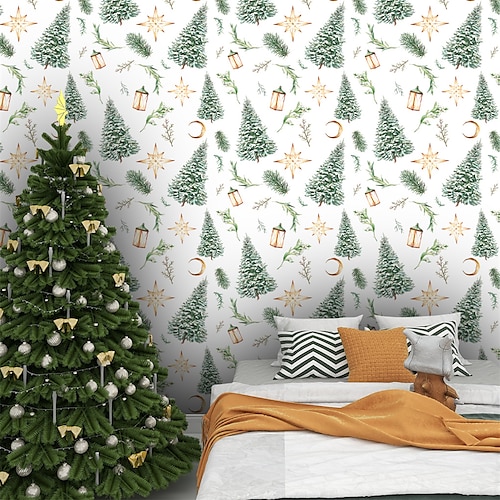 

Christmas Wallpaper Christmas Tree Wall Cover Sticker Film Peel and Stick Removable Self Adhesive PVC/Vinyl Wall Decal for Room Home Decoration 17.7''x118''in(45cmx300cm) / 45x300cm