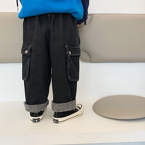 

Kids Boys Pants Solid Colored Streetwear Street Cotton 3-13 Years Fall Black