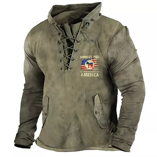 

Men's Sweatshirt Pullover Army Green Standing Collar Flag Graphic Prints Lace up Pocket Monograms Sports & Outdoor Streetwear Streetwear Casual Military Winter Fall Clothing Apparel Hoodies / Spring