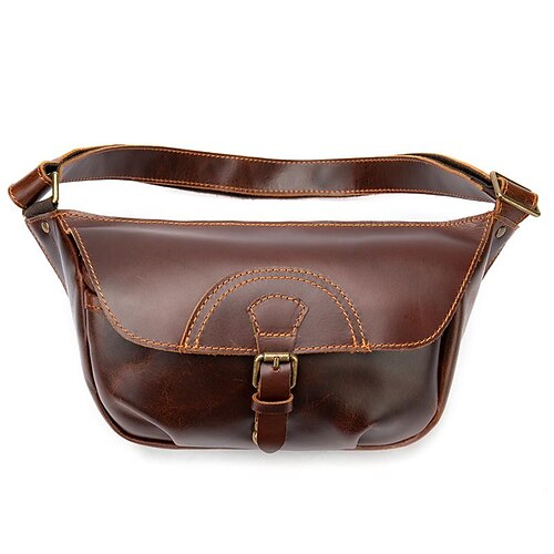 

Men's Fanny Pack Sling Shoulder Bag Nappa Leather Cowhide Zipper Solid Color Vintage Daily Dark Coffee Coffee