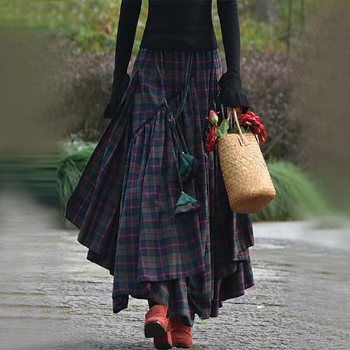 

Women's Skirt Swing Maxi Polyester Green Skirts Asymmetric Hem Print Fashion Street Weekend S M L / Loose Fit