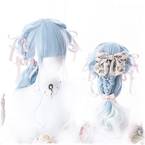 

New Straight Pink Blue Color Cosplay Wigs Lolita Harajuku Wig Hair Long curly Wig for women