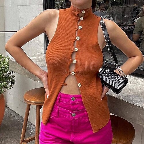 

Spicy Girls Punk & Gothic Y2K Year 2000 Sweater Women's Button Japanese Cosplay Costumes Orange / Blue Solid / Plain Color / Top