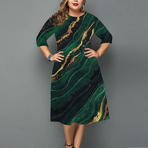 

Women's Plus Size Work Dress Color Gradient Crew Neck 3/4 Length Sleeve Fall Winter Work Elegant Knee Length Dress Going out Work Dress